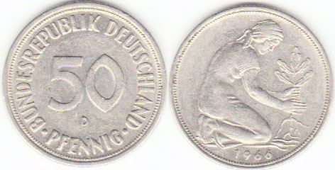 1966 D Germany 50 Pfennig A000284